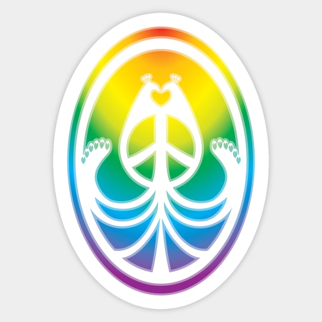 Peace, Love, and Peacocks (Rainbow w/White) Sticker by hideedoodle